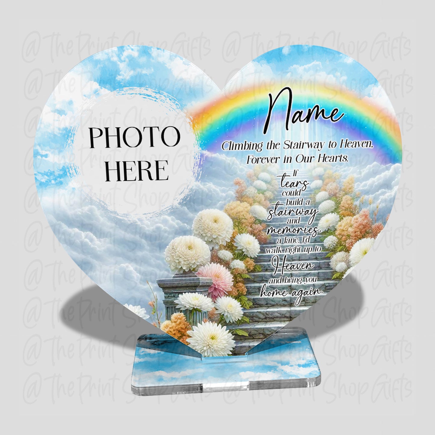 Chrysanthemum Personalised Photo Memorial Acrylic Freestanding Heart