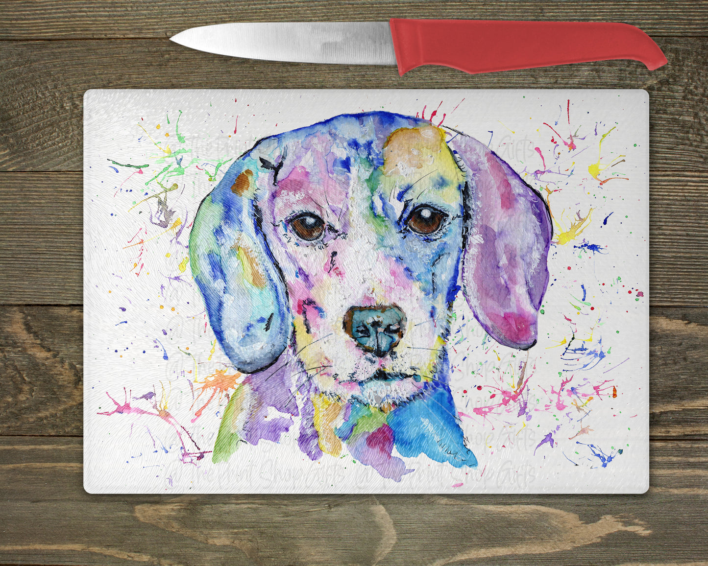 Beagle Watercolour Kitchen Cutting Worktop Saver Chopping Board – 10 Backgrounds To Choose From