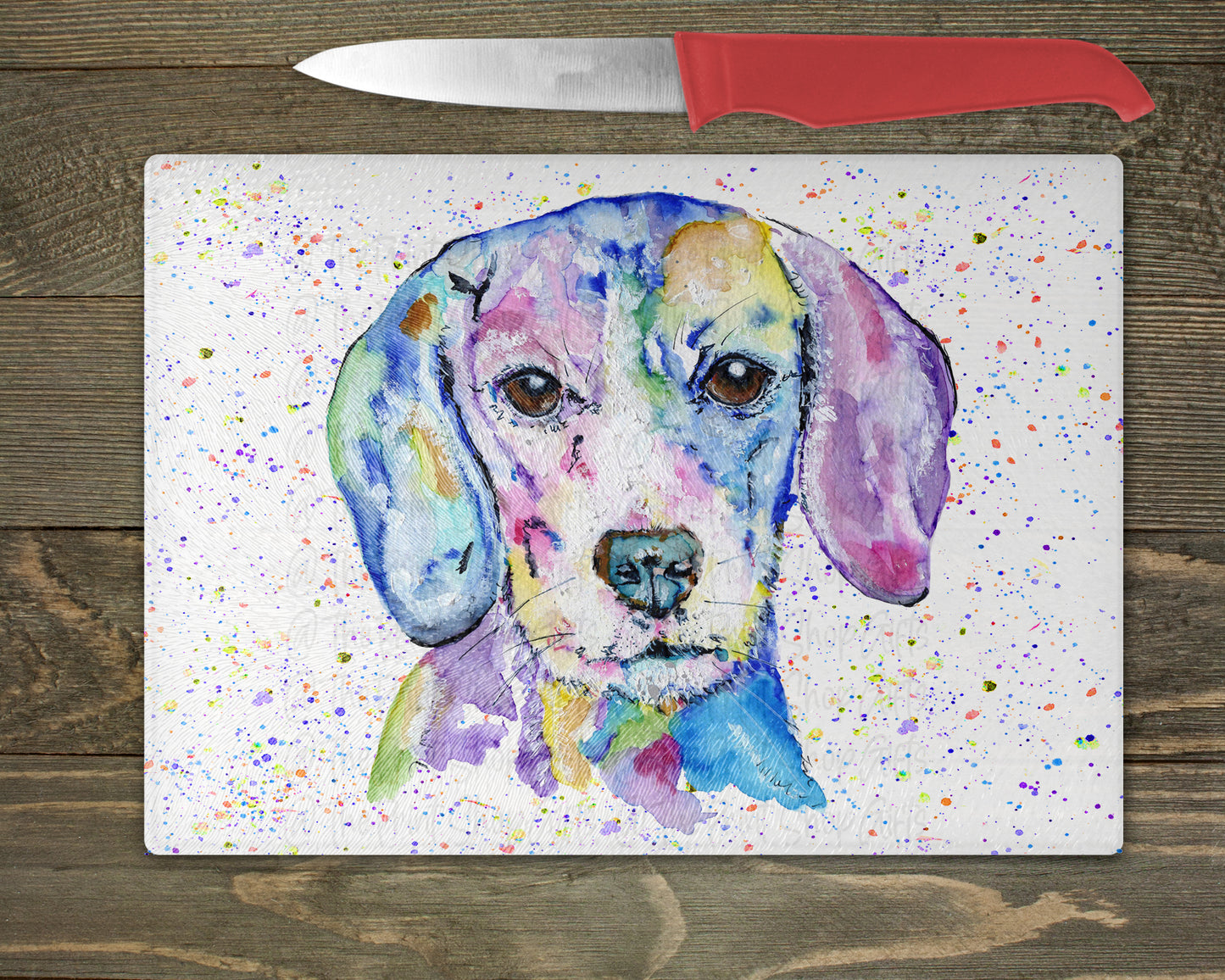 Beagle Watercolour Kitchen Cutting Worktop Saver Chopping Board – 10 Backgrounds To Choose From