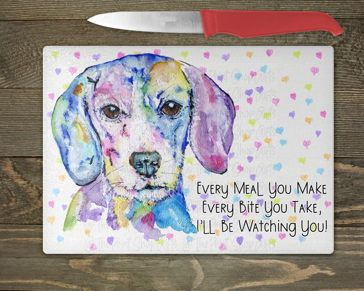 Beagle Watercolour Kitchen Cutting Worktop Saver Chopping Board – 10 Backgrounds To Choose From