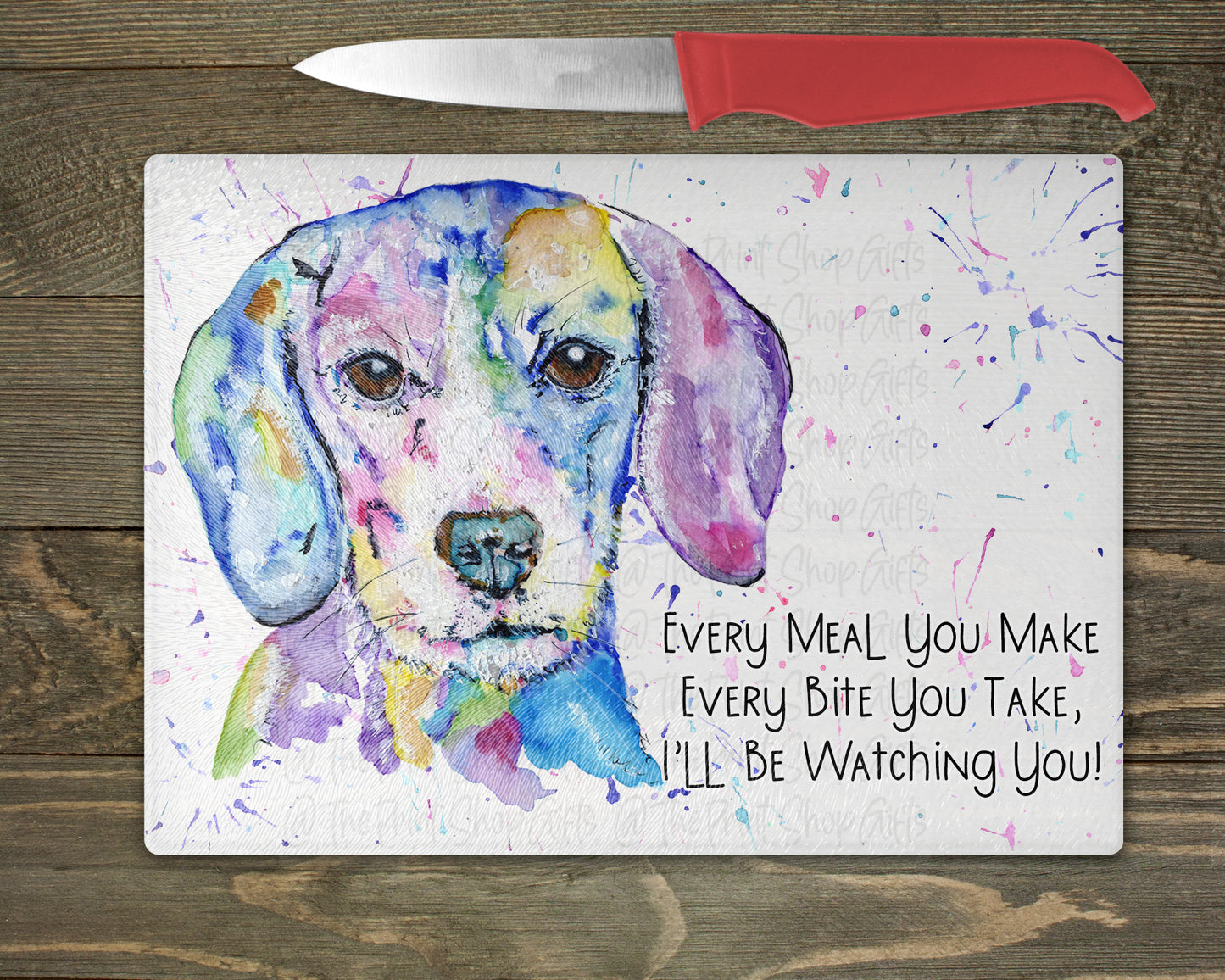 Beagle Watercolour Kitchen Cutting Worktop Saver Chopping Board – 10 Backgrounds To Choose From