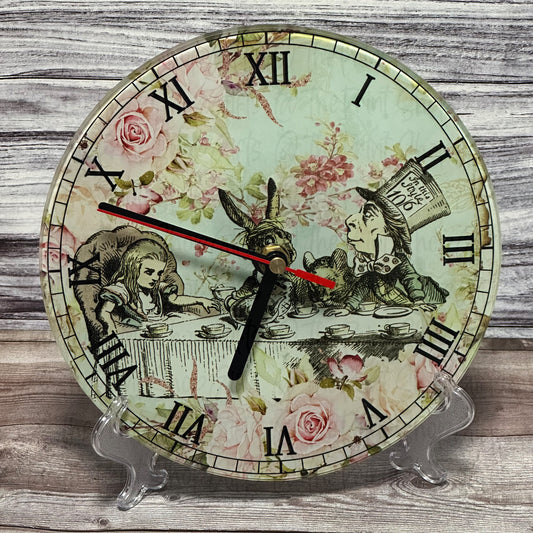 Alice In Wonderland Glass Wall Clock