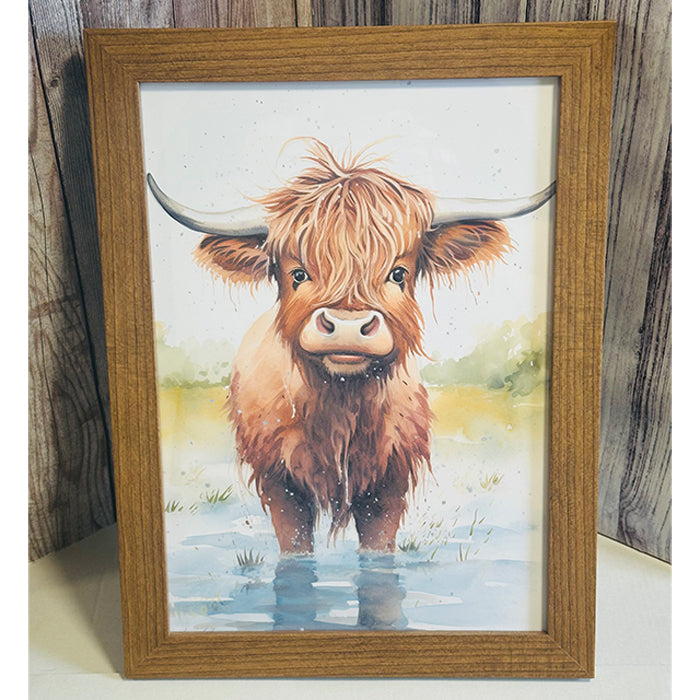 Barnyard Caricature Highland Cow Art Print – Available in A4 and A3, Framed or Unframed