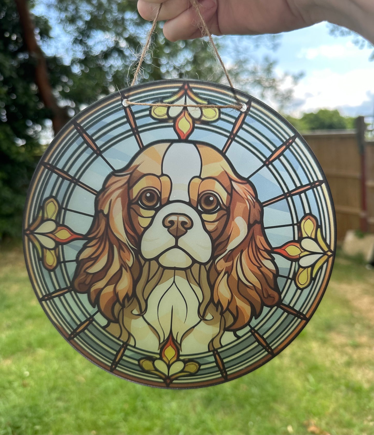 King Charles Cavalier Spaniel Stained Glass Effect Frosted Clear Acrylic Hanging Bauble Plaque - 3 Sizes Available