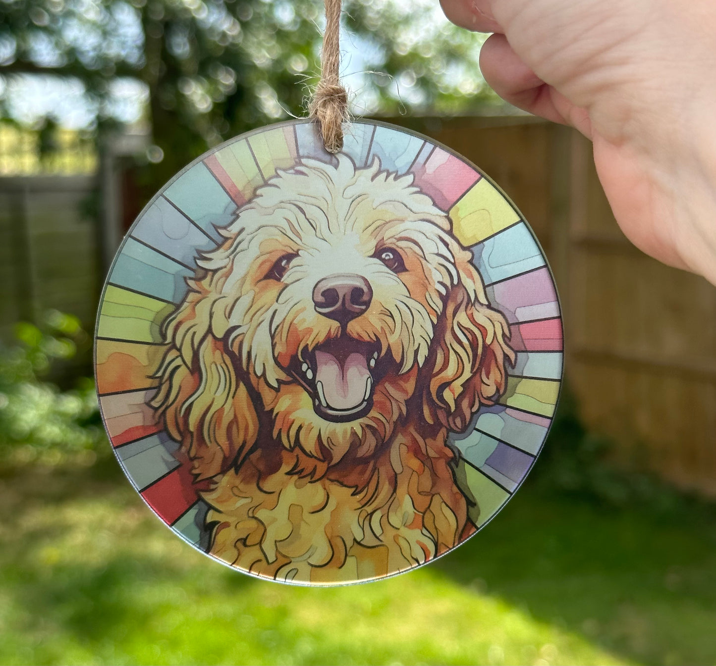 Cavapoo Stained Glass Effect Frosted Clear Acrylic Hanging Bauble Plaque - 3 Sizes Available