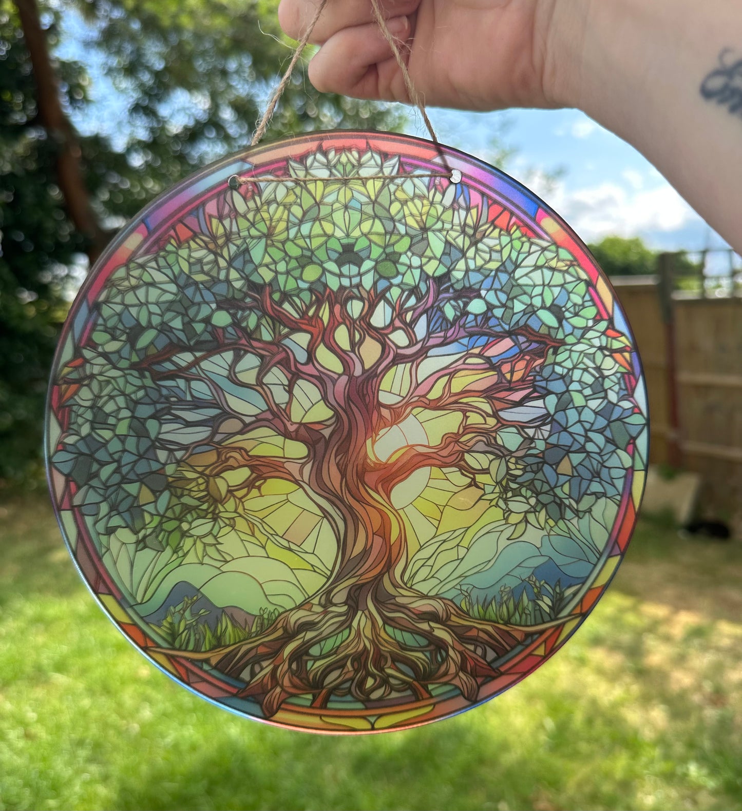 Tree Of Life Stained Glass Effect Frosted Clear Acrylic Hanging Bauble Plaque - 3 Sizes Available