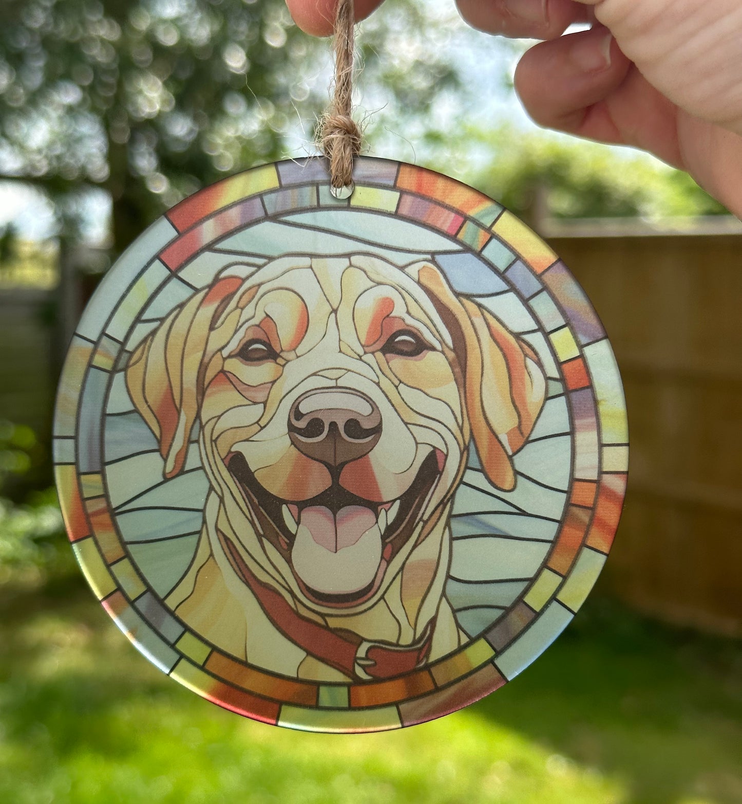 Labrador Stained Glass Effect Frosted Clear Acrylic Hanging Bauble Plaque - 3 Sizes Available